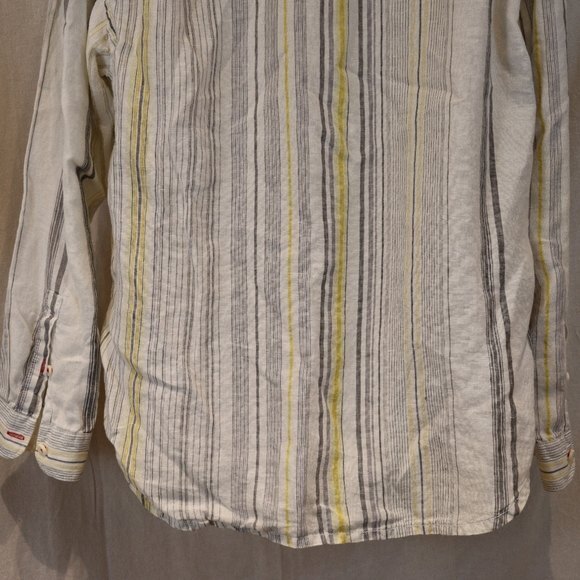 Tommy Bahama Relaxed Linen Shirt Large Yellow Gray Striped Button Down - Picture 8 of 10